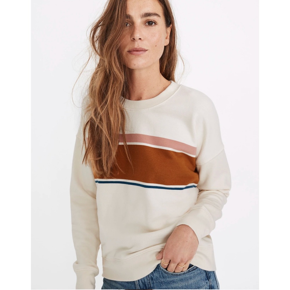 Madewell (Re)sourced Cotton Mainstay Sweatshirt Womens S Cream Kimball Stripe